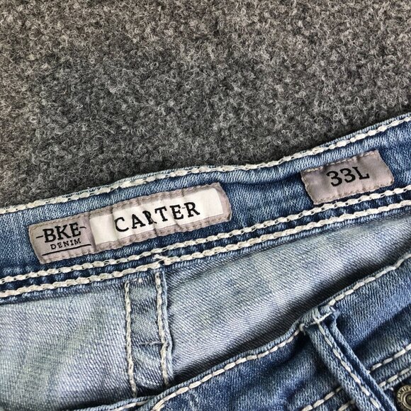 BKE Jeans Mens 33L 33x31 Blue Carter Bootcut Wester Faded Whiskering - Picture 3 of 11